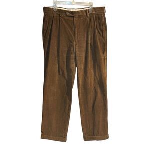 VTG Jos. A. Bank Mens Pants Green Corduroy Straight Cuffed Pleat Chinos Size 35